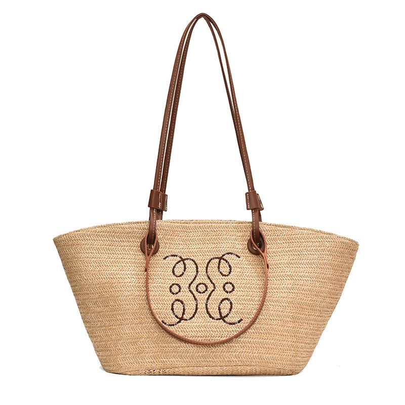 

Летняя женская большая плетеная соломенная сумка-тоут для пляжа и отпуска 2024