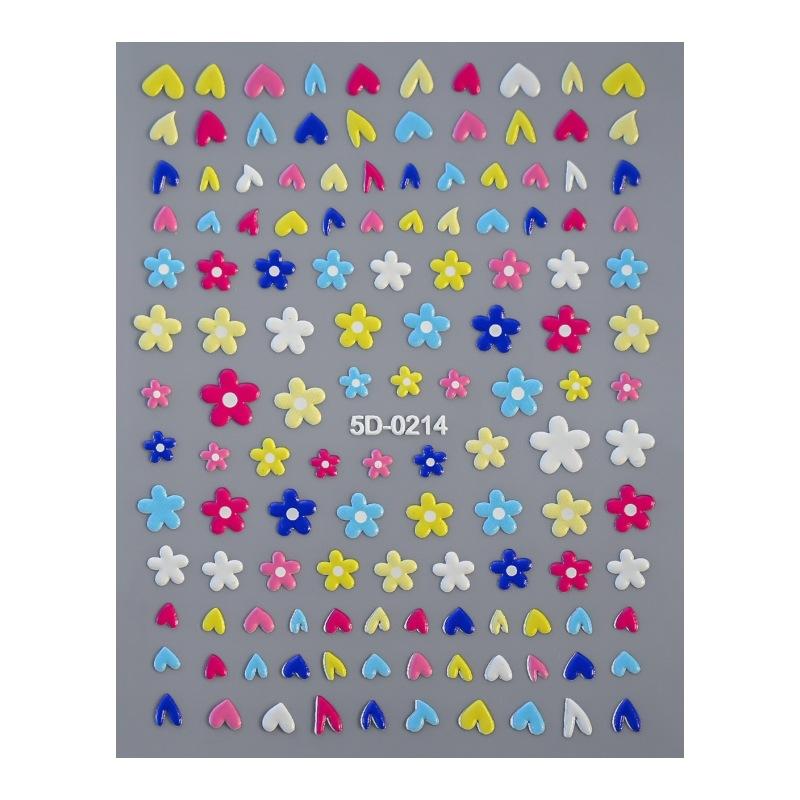 Small Fresh Flower Relief Nail Art Sticker Sweet Daisy Strawberry Flower Three-Dimensional Nail Decorative Sticker