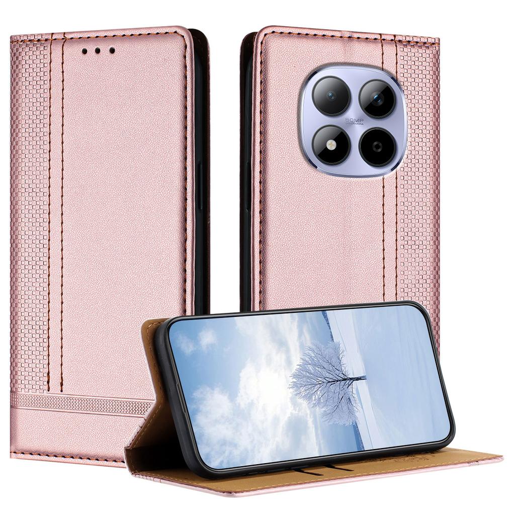 Pro Xiaomi Redmi Note 15 Pro 4G (Globální) Pouzdro ve tvaru L s mřížkovaným vzorem, kožené, s podpěrou a přihrádkami na karty