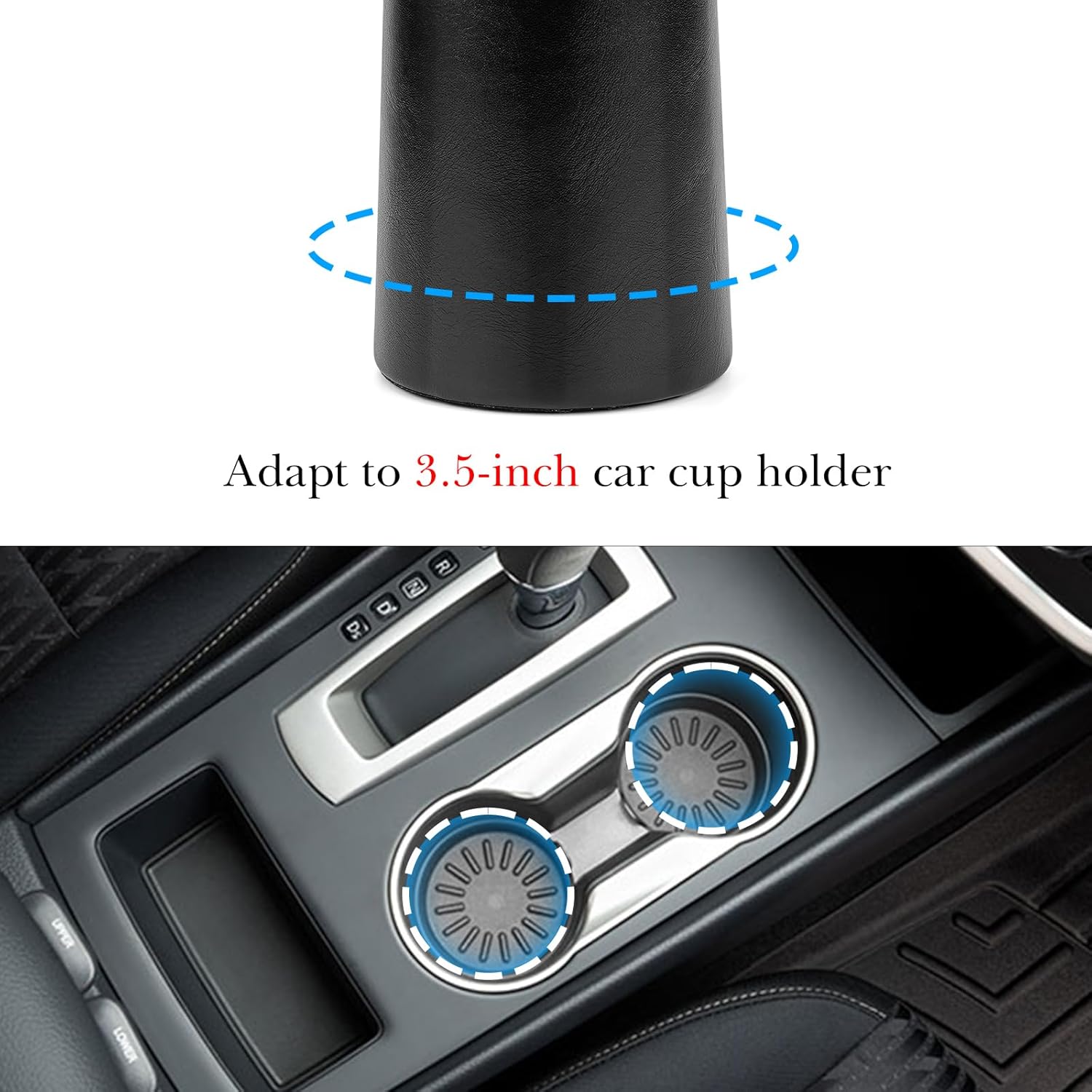 

Linkidea Extra Large Sunglasses Stand Compatible with 3.5 Inch Car Cup Holder, Plush Lined Vegan Leather Eyewear Storage, Scratch Protection (Black)