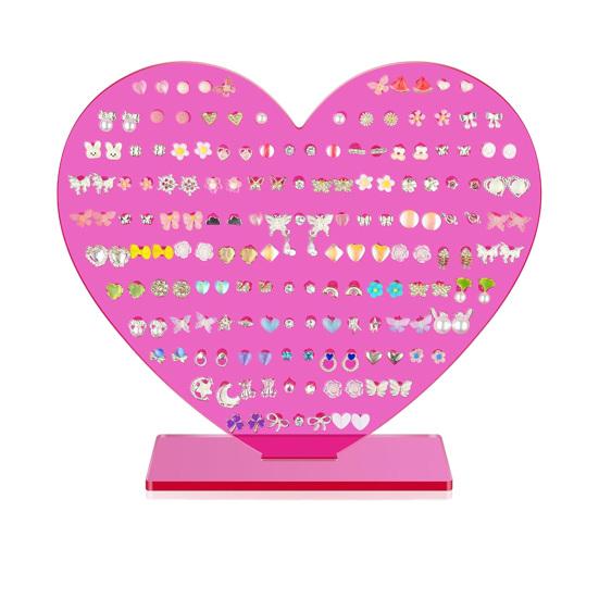 

Earring Stand Large Capacity Heart Shape Design Pink Acrylic Jewelry Organizer with Multiple Card Slots Studs Drop Earrings Desktop Storage розовый