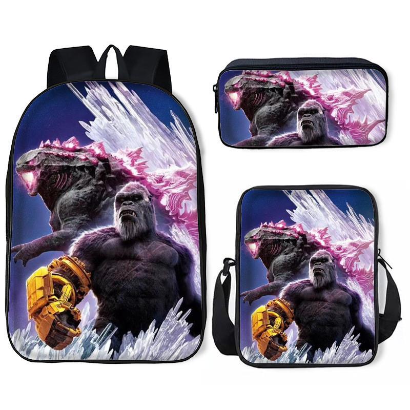 Set de Mochila Infantil Godzilla Vs Kong con Tejido Oxford Transpirable para Uso Escolar
