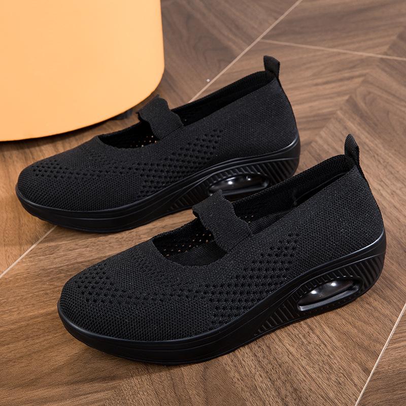 Fliegende gewebte Schaukel Schuhe Damen Fußabdeckung dicke Sohle erhöhend Luftpolster neue Freizeitschuhe Mesh atmungsaktive lässige Damenschuhe