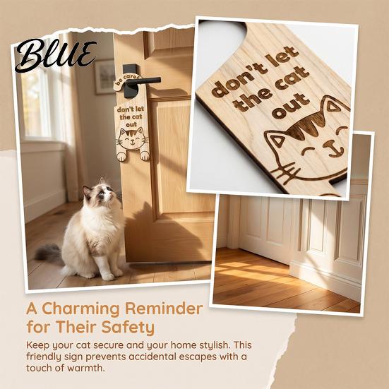 Home Security Reminder Cartoon Hanging Warning Handle Door Tag Cat Sign Wooden Reminder Pet Universal Sign Safety Knob Hanger