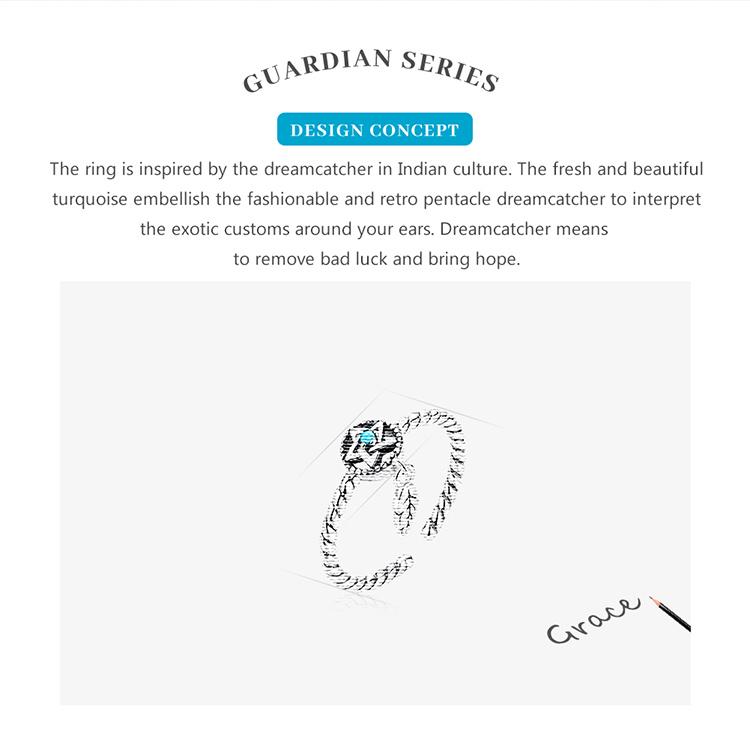 WOSTU 925 Silver DreamCatcher Hollow Star Turquoise Delicate Simple Hypoallergenic Statement Ring Jewelry Gift