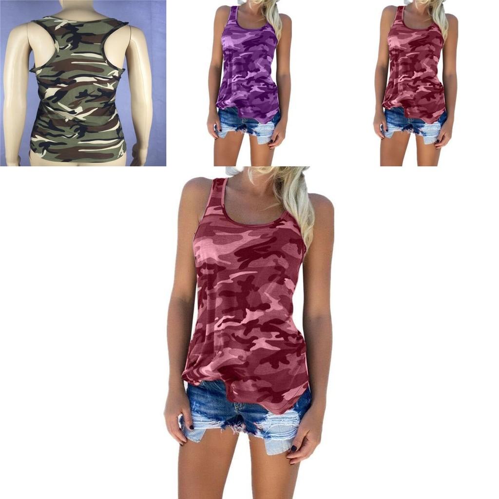 Stylish Women's Ladies Sleeveless Camo Vest Tops With Breathable Fabric For Summer