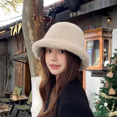 Winterlicher Bucket Hat aus Kunstfell für Damen Mädchen Flauschiger Weicher Warmer Hut Damen Pelzmütze für Freizeit Ausflüge Sport Skifahren