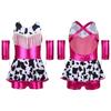 Girls Cowgirl Costume for Cosplay Party Metallic Gloss Cross Back Straps Fringed Dress with Built-in Shorts