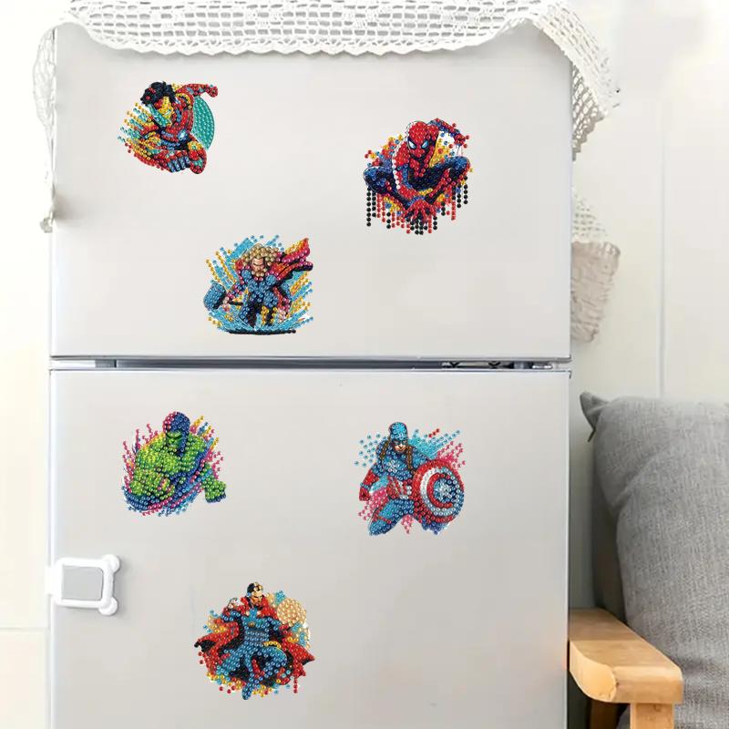 6Pcs Superhero Series Diamond Art Fridge Magnet Diamond Painting Refrigerator Magnet Diamond Painting Fridge Magnet for Adults Beginners
