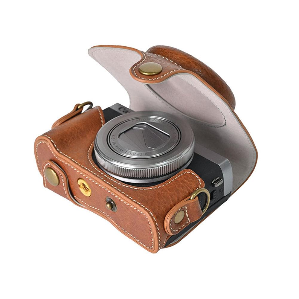 Litchi Print Retro PU Leather Camera Bag Case For Canon Powershot G7XII G7XIII G7X2 G7X3 G7X Mark II III With Strap
