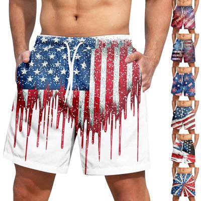 Men's Independence Day Print Lace-up Shorts Casual Pants
