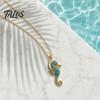 Talos Women Blue Seahorse Necklace, Rhinestone Pendant Stylish Sea Creature Summer Beach Gift for Her Wife Girlfriend
