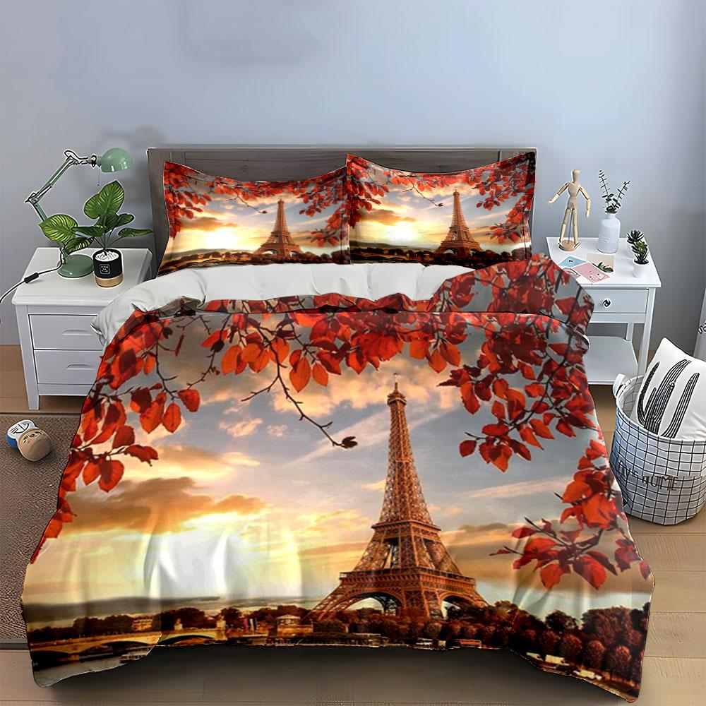 Eiffel Tower and Foliage. Bedding Sets Duvet Cover Sets Duvet Covers Pillowcases(1*Duvet Cover 2*Pillowcases Without Duvet Insert)