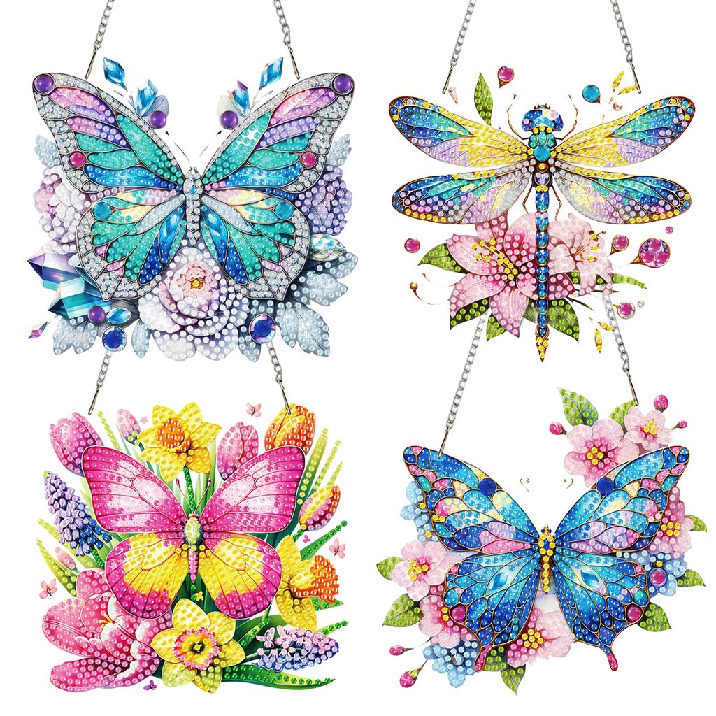 4Pcs Flower 2D Flat DIY Diamond Painting Kits Single Side Drill Hanging Gem Art Paintings Charm Crystal Painting Crafts Kit