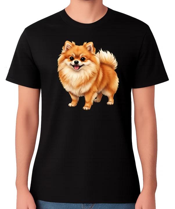 Fluffy Pomeranian Dog Cartoon Illustration T-Shirt Cute Pet Lover Unisex Tee XXL