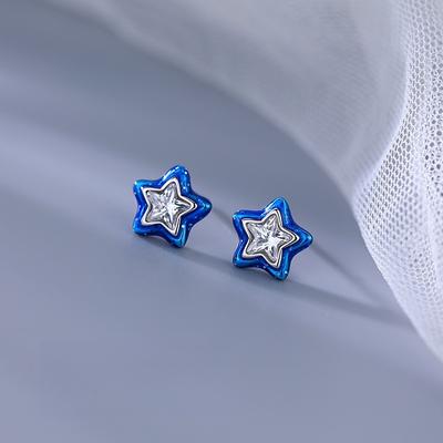 Safir Mavisi Damlayan Yağ Zirkon Yıldız Kulak Kemiği Çivileri Niş Tasarım Üst Düzey Çıtçıtlı Küpeler Trend Modeller