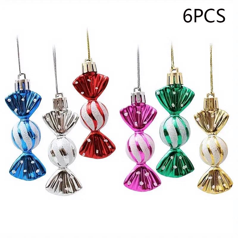 

7ADC6-D13B 6Pcs Electroplated Plastic Candy Christmas Decor Round Candy Xmas Tree Hanging Ornament,Size S A