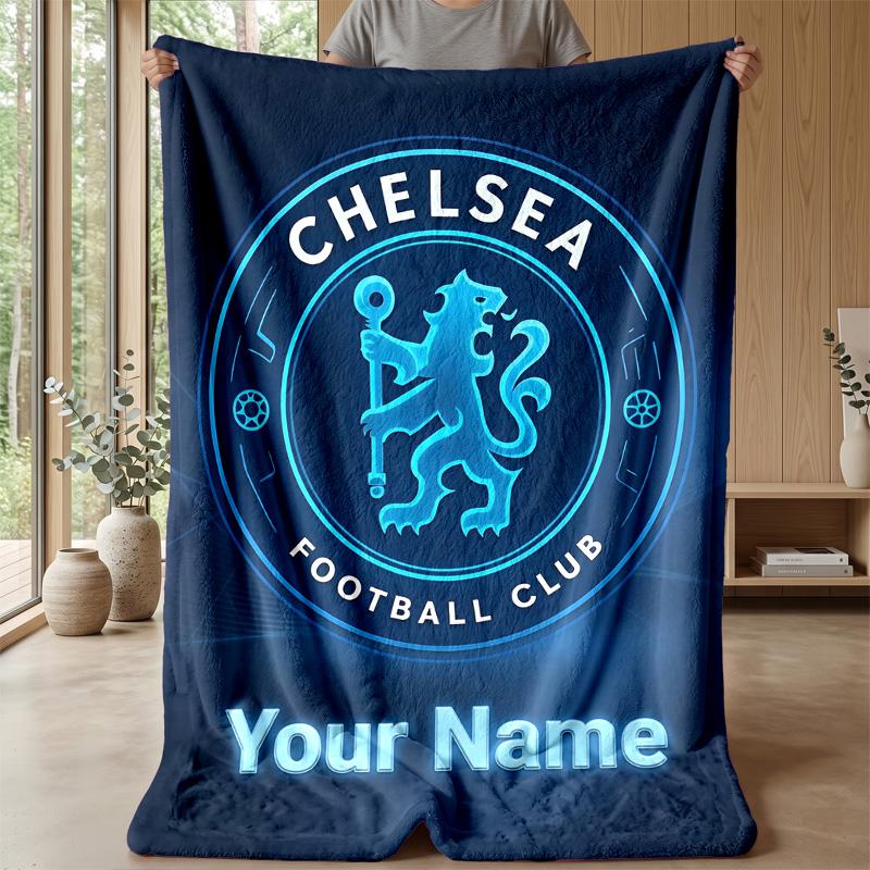 Custom Text Flannel Throw Blanket, Lightweight Cozy Bed Sofa BlanketChelsea FC