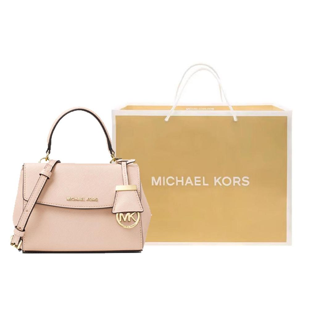 Michael Kors Mk Ava Vintage Couleur Unie Rabat Polyvalent Sac à Main en Cuir avec Pendentif Logo pour Trajet Quotidien Sac Bandoulière Mini 32F5GAVC1L-SOFT-PINK
