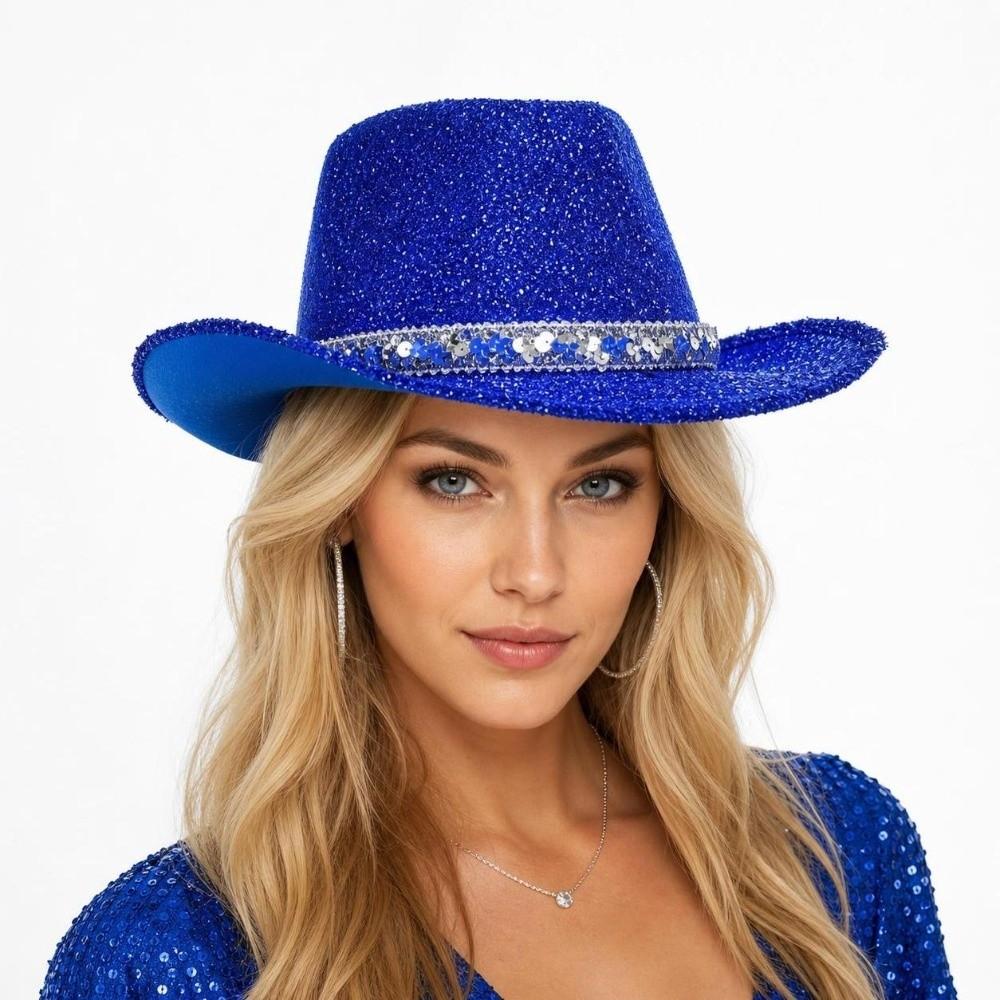 Unisex Sequin Bowler Hat Solid Color Fedoras Hat Cool Jazz Hat Halloween Party