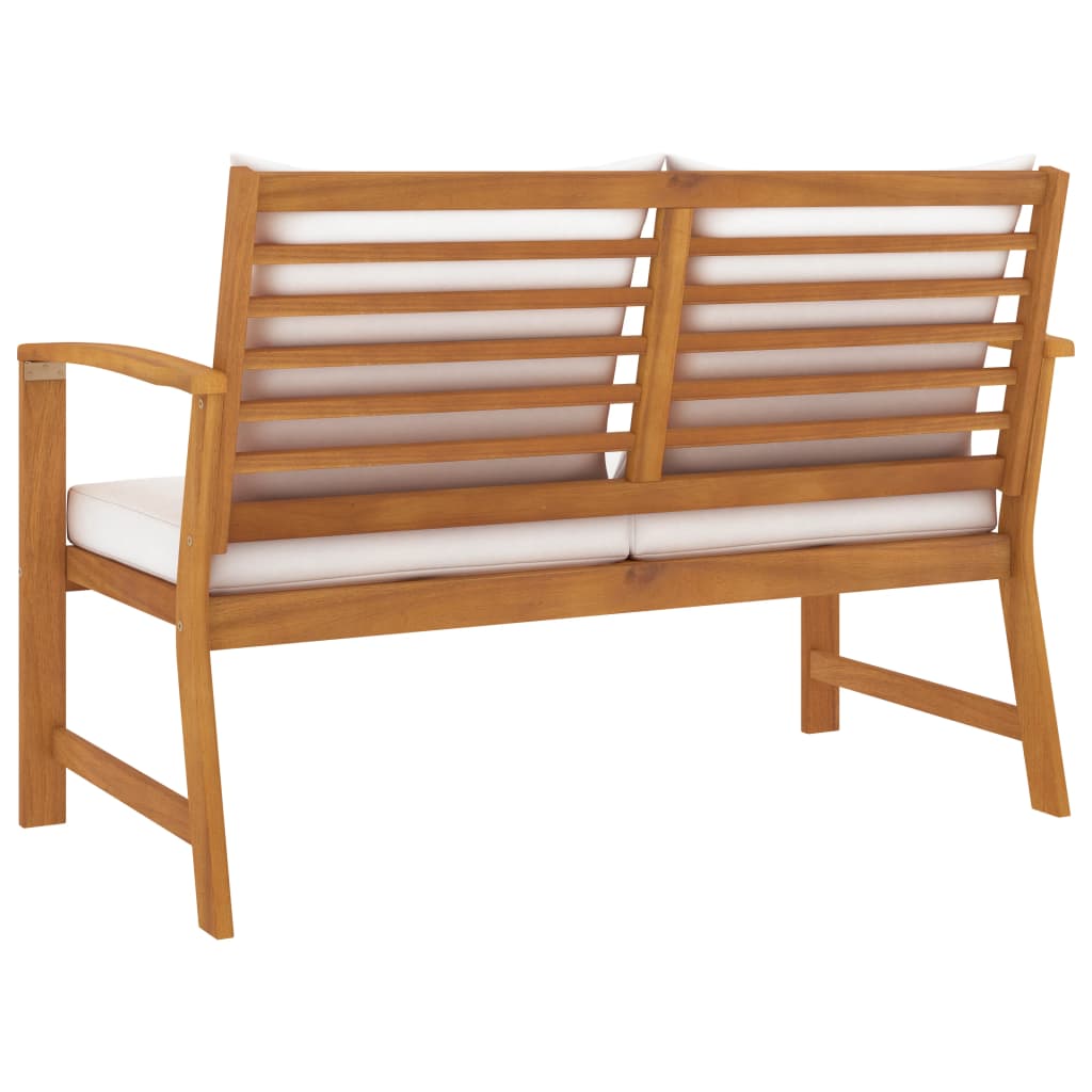 120 Cm Garden Bench with Cream Colored Cushions Solid Acacia Wood