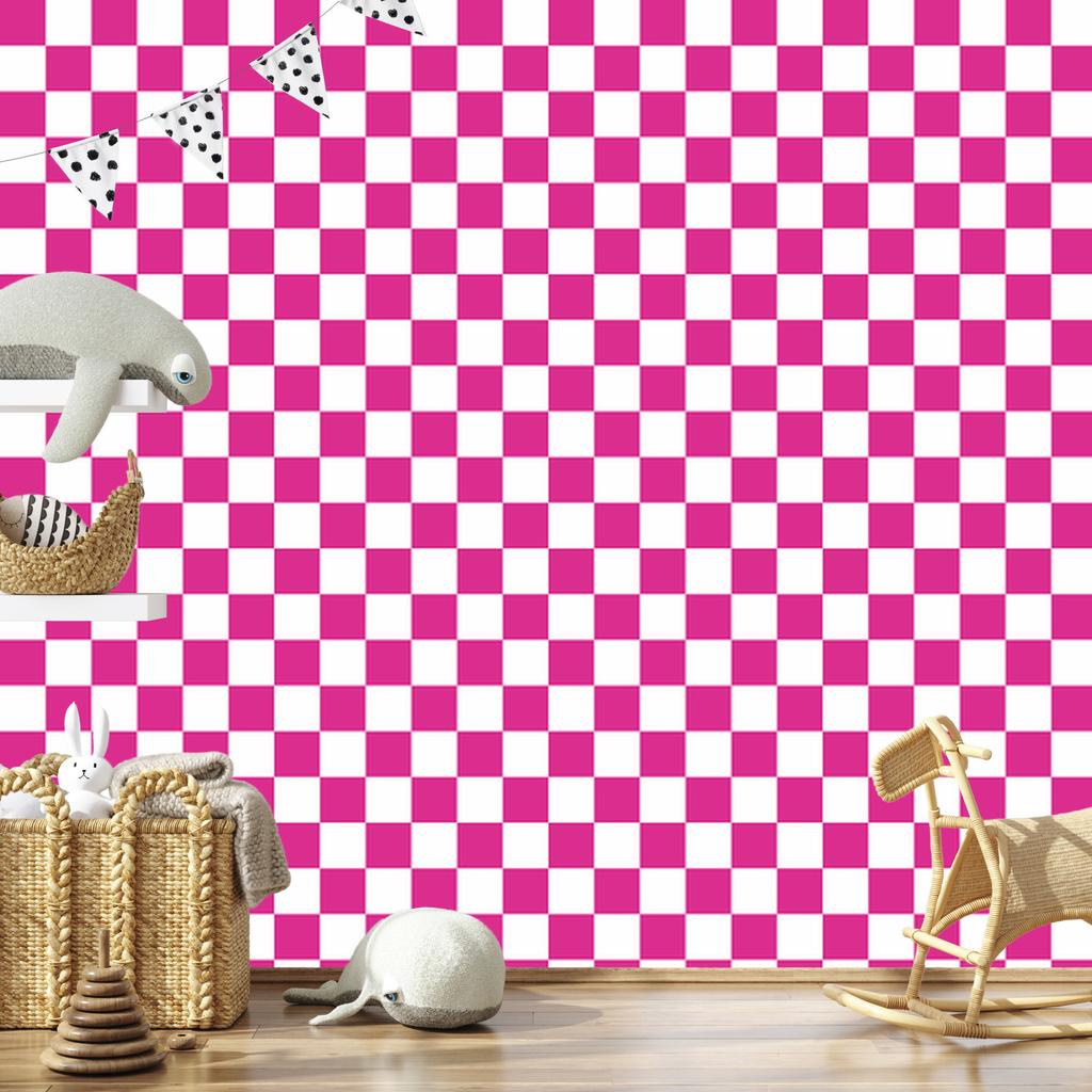 Checkerboard wallpaper white, purple and powder pink 50x1000