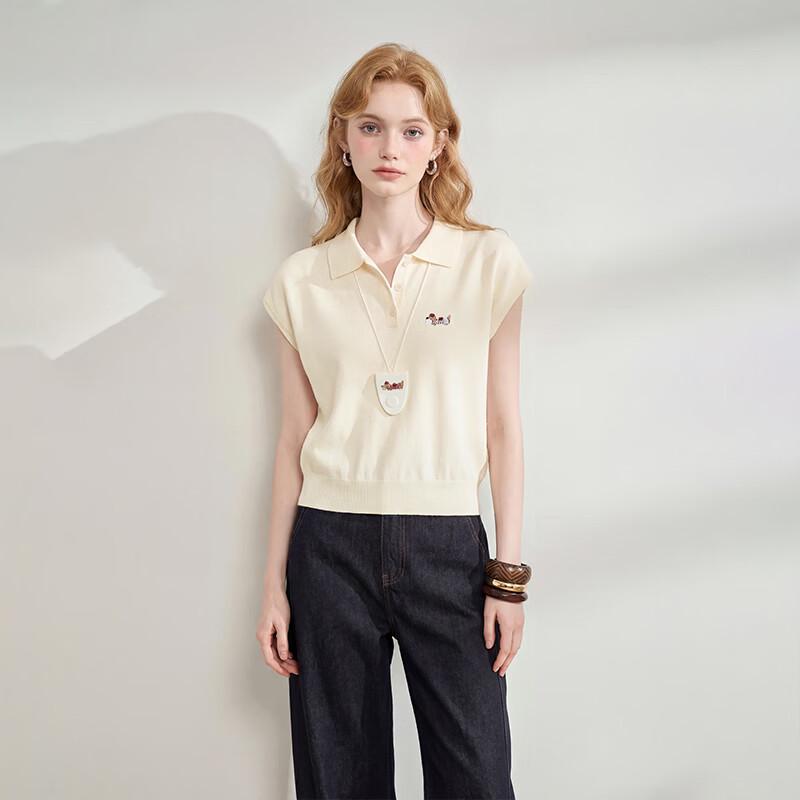 Westlink Women's Polo Collar Embroidered Knit Top