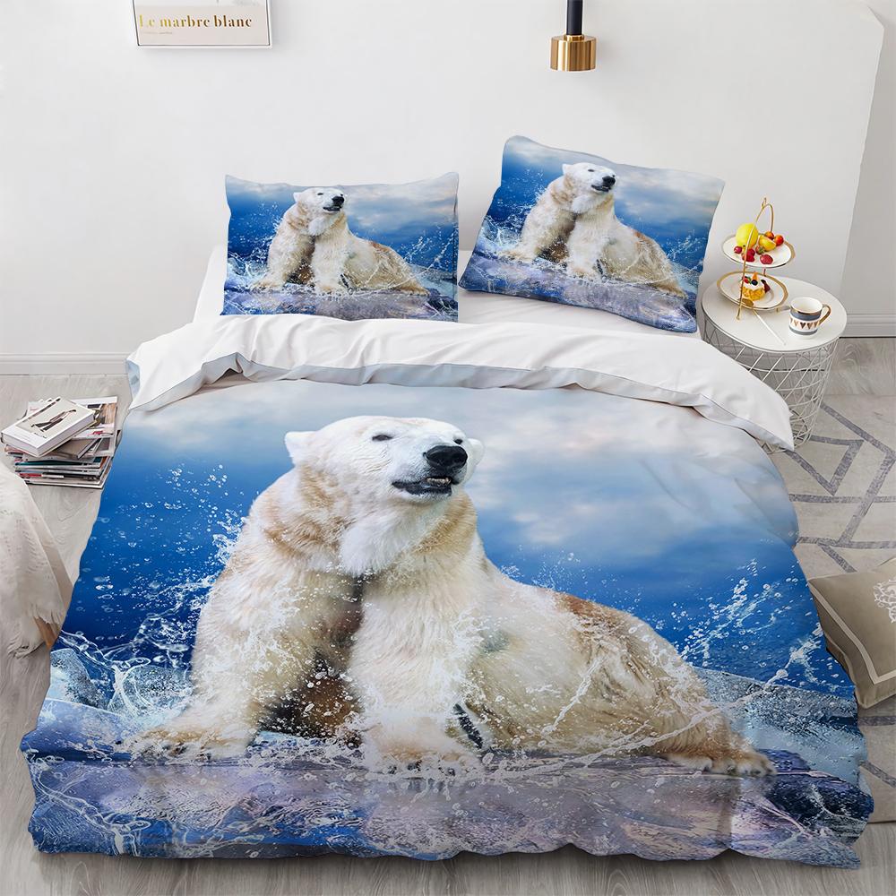 Polyester Duvet Cover With Pillowcases 3D Print Polar Bears On The Island Couples Arctic Animals Bedroom Set Bedding Dropship