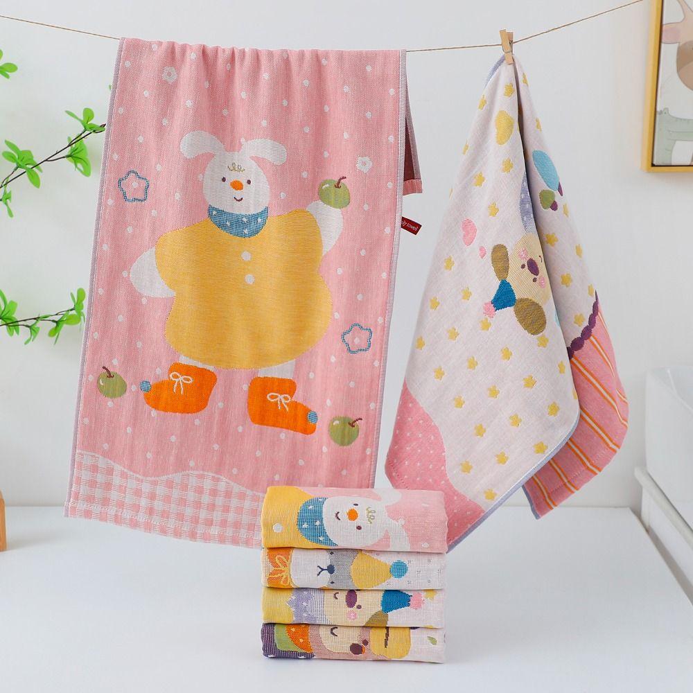 New 34*74cm Large Hand Towel Decorative 4 Layer Cotton Gauze Tea Towel Quick Dry Cartoon Washcloths for Home Restaurant