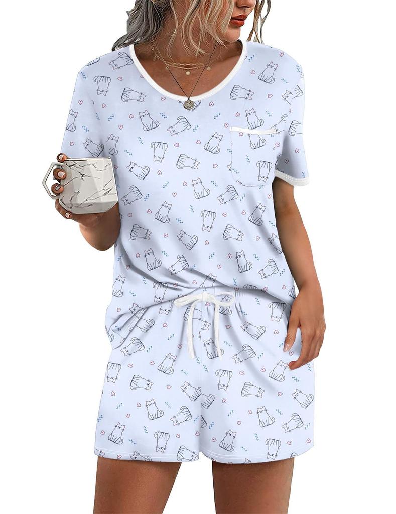 1116 European and American Summer New Fashionable Simple High-Quality Digital Print Short Sleeve and Shorts Loose Two-Piece Set