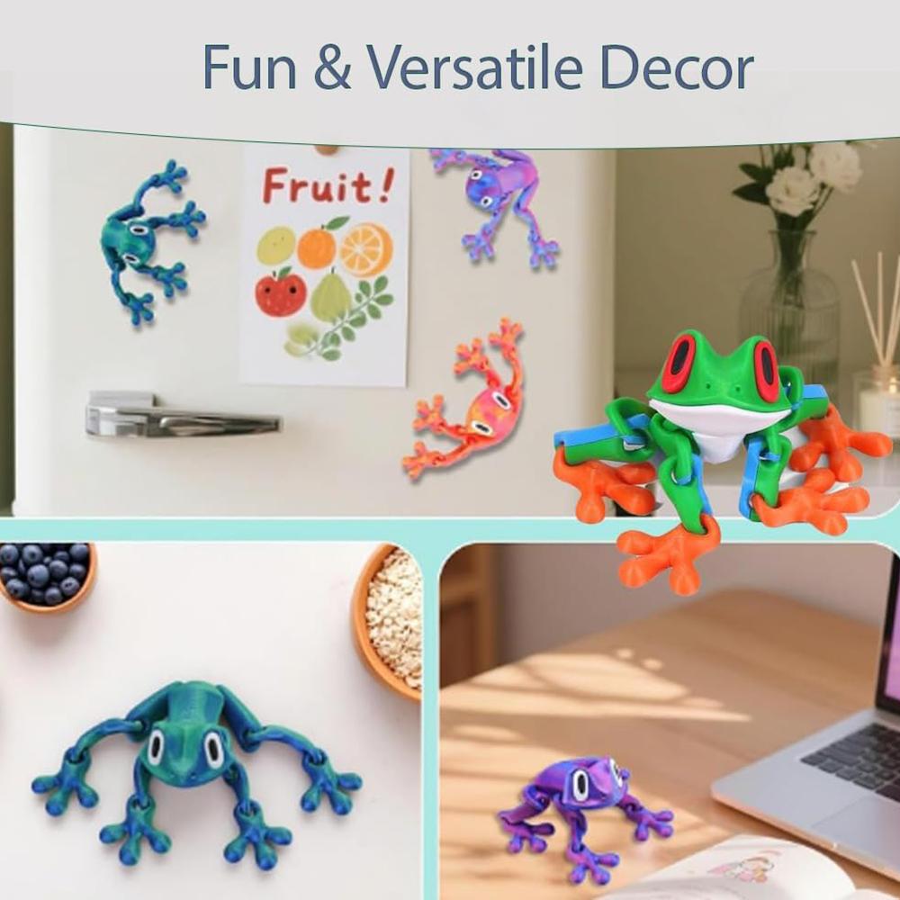 3D Printed Magnetic Frog Coloful 12.3Cm/5In Lifelike Movable Frog Magnet For Fridge Articulated Magnetic Refrigerator Sticker