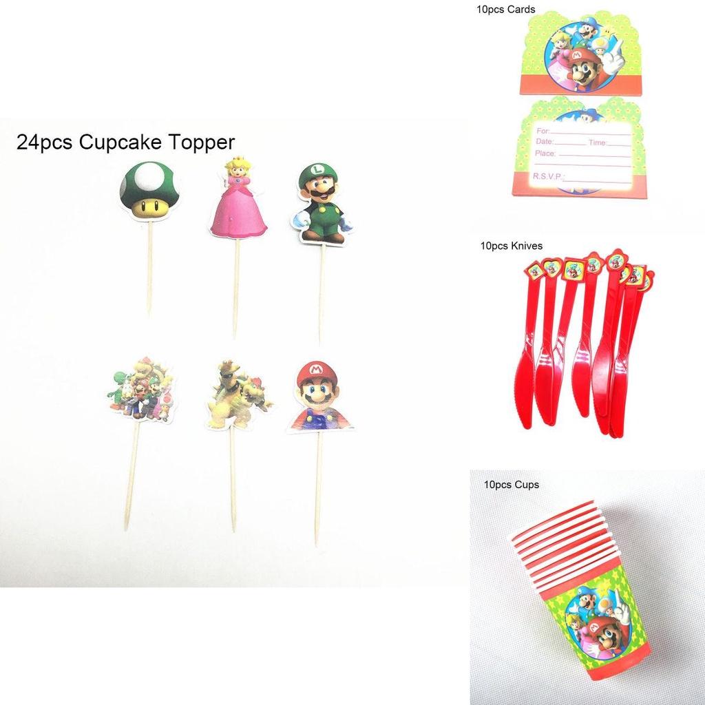 Super Mario Themed Birthday Party Supplies With Colorful Banners Cups And Napkins