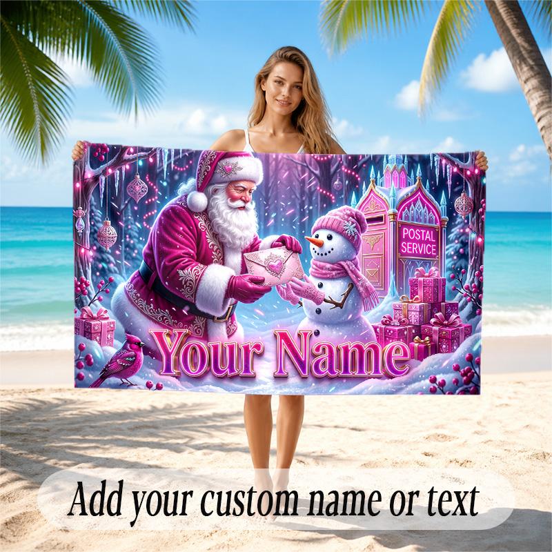 Christmas Theme Quick Dry Beach Towel Custom Name Text Print Large Sand Resistant Towel Beach Vacation