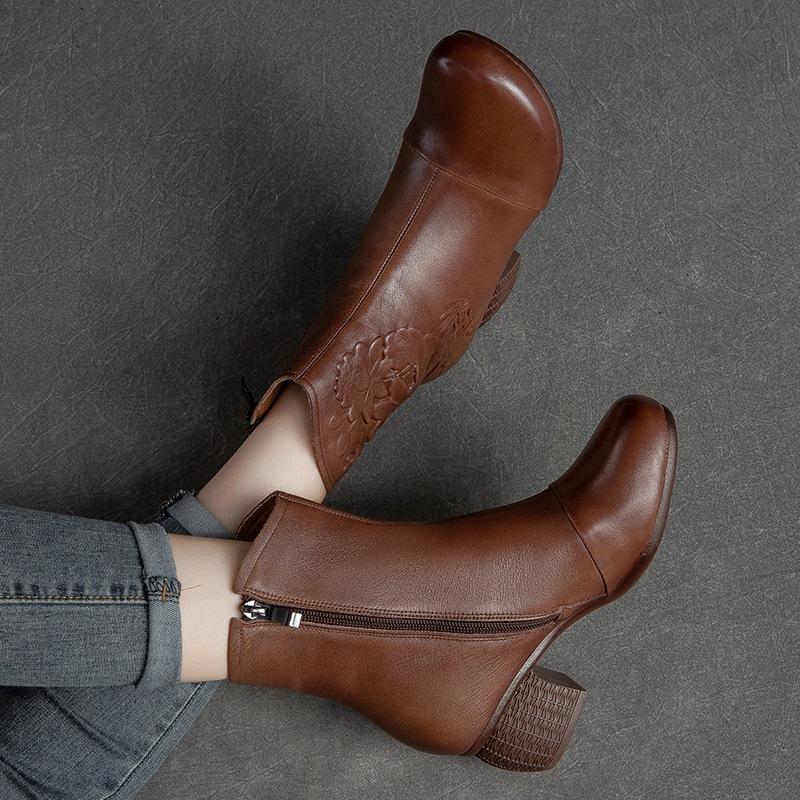 Fashion GKTINOO Women Boots 2024 New Woman Short Boots Round Toe Genuine Leather Autumn/Winter Shoes Square Heels Female Footware