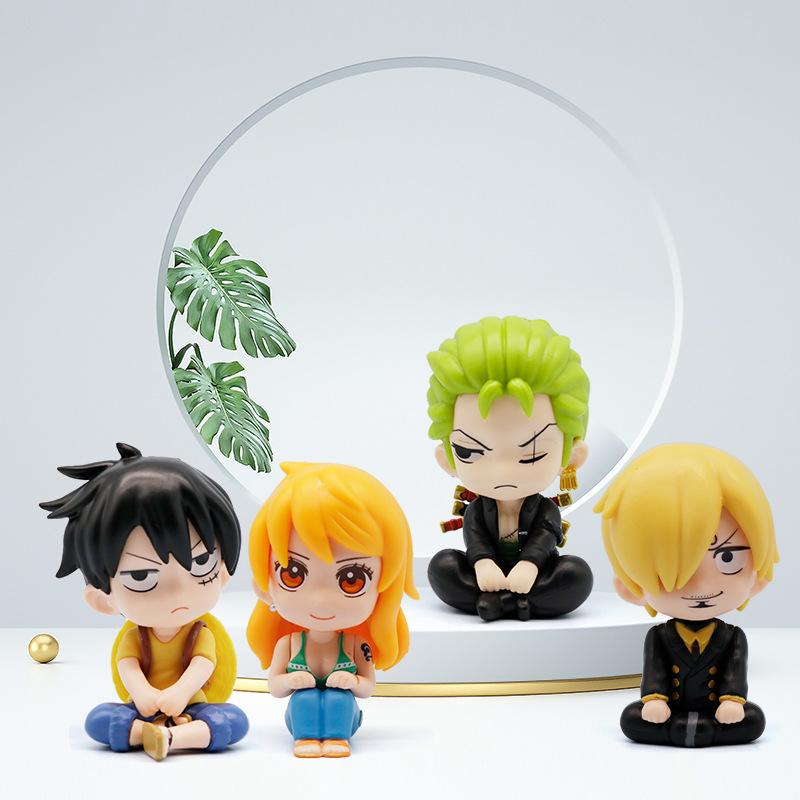Anime One Piece Cute Q Version Doll Sitting Position Luffy Zoro Nami PVC Action Figure GK Model Ornament Kids Hobby Toys Gift