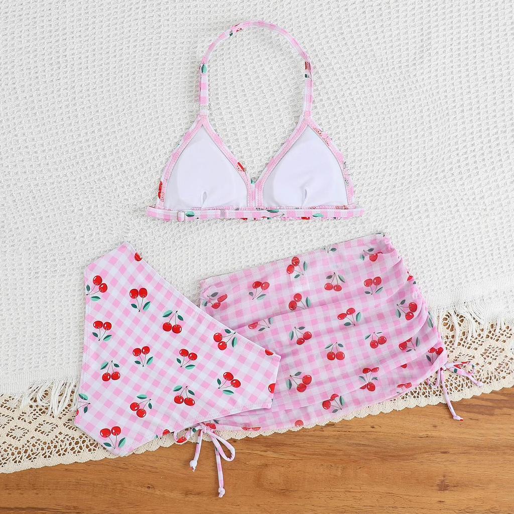 Girls Two Piece Swimsuit Set Adjustable Straps V Neck Bikini Top and Skirted Bottom Swimwear for Kids Summer Beach Pool