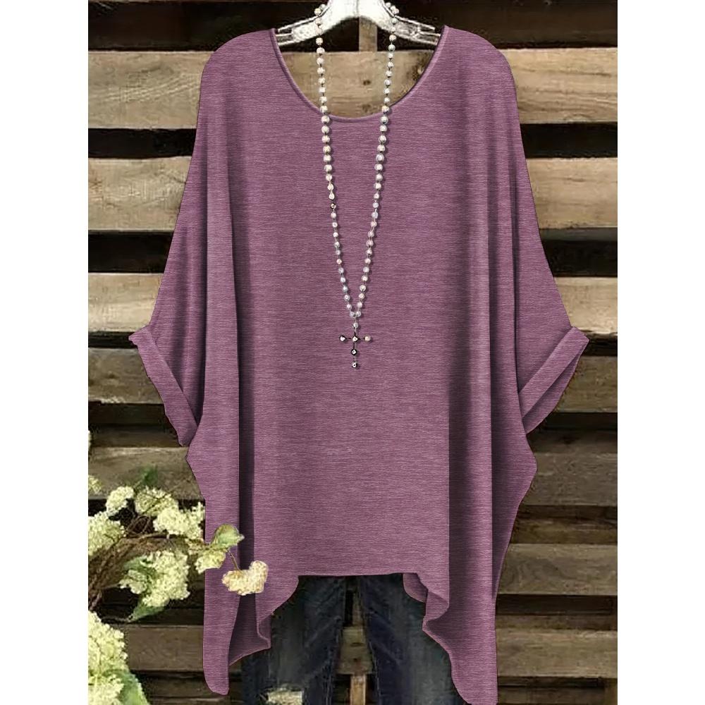 Camiseta para Mujer Patrón de Raya Cuadros Vintage Dobladillo Asimétrico Cuello Redondo Manga Corta Top Moda Casual Calle Exterior