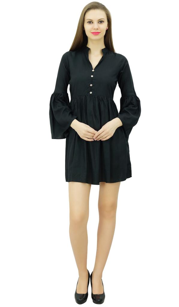 Bimba Women Designer Short Boho Dress With Gathers On Waist & Ruffle Sleeves