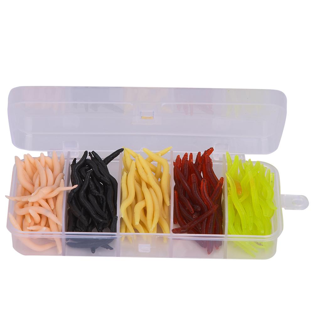 T0043 150PCS Silicone 4cm Multicolor Worm Soft Fishing Lures Lifelike Grub Baits Fish Tackle AccessoryFive Colours Mixed