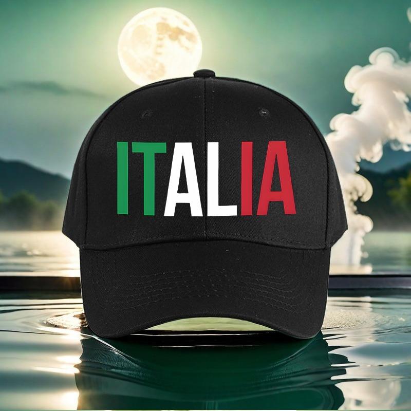 Italia Graphic Baseball Cap Unisex Black Peaked Hat with Italian Flag Design Perfect Travel Street Fashion Sports Outdoor Fun