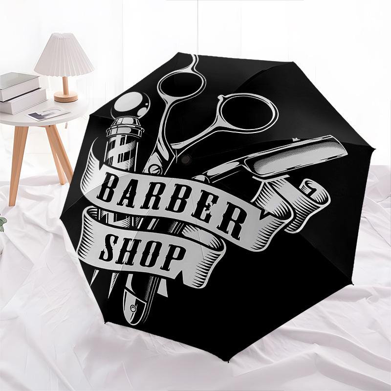 1pc BARBER SHOP Automatic Open Close Umbrella  Windproof Canopy, Automatic Open Close Button10136