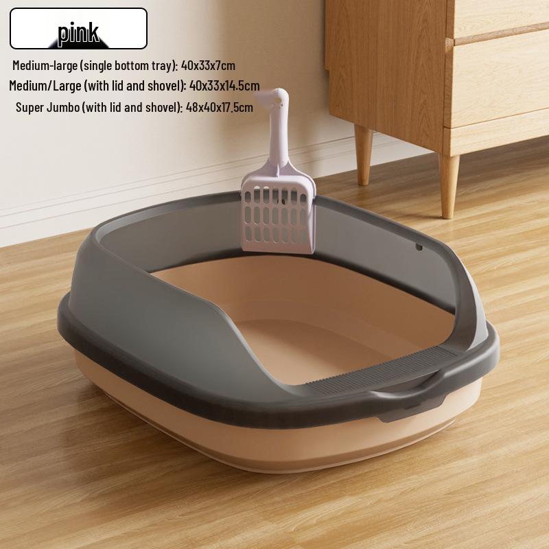 Large Semi-Enclosed Anti-Splash Cat Litter Box with Thickened Corridor Design