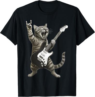 Lustiges Katze spielt Gitarre Rock and Roll Videospiele Unisex T-Shirt