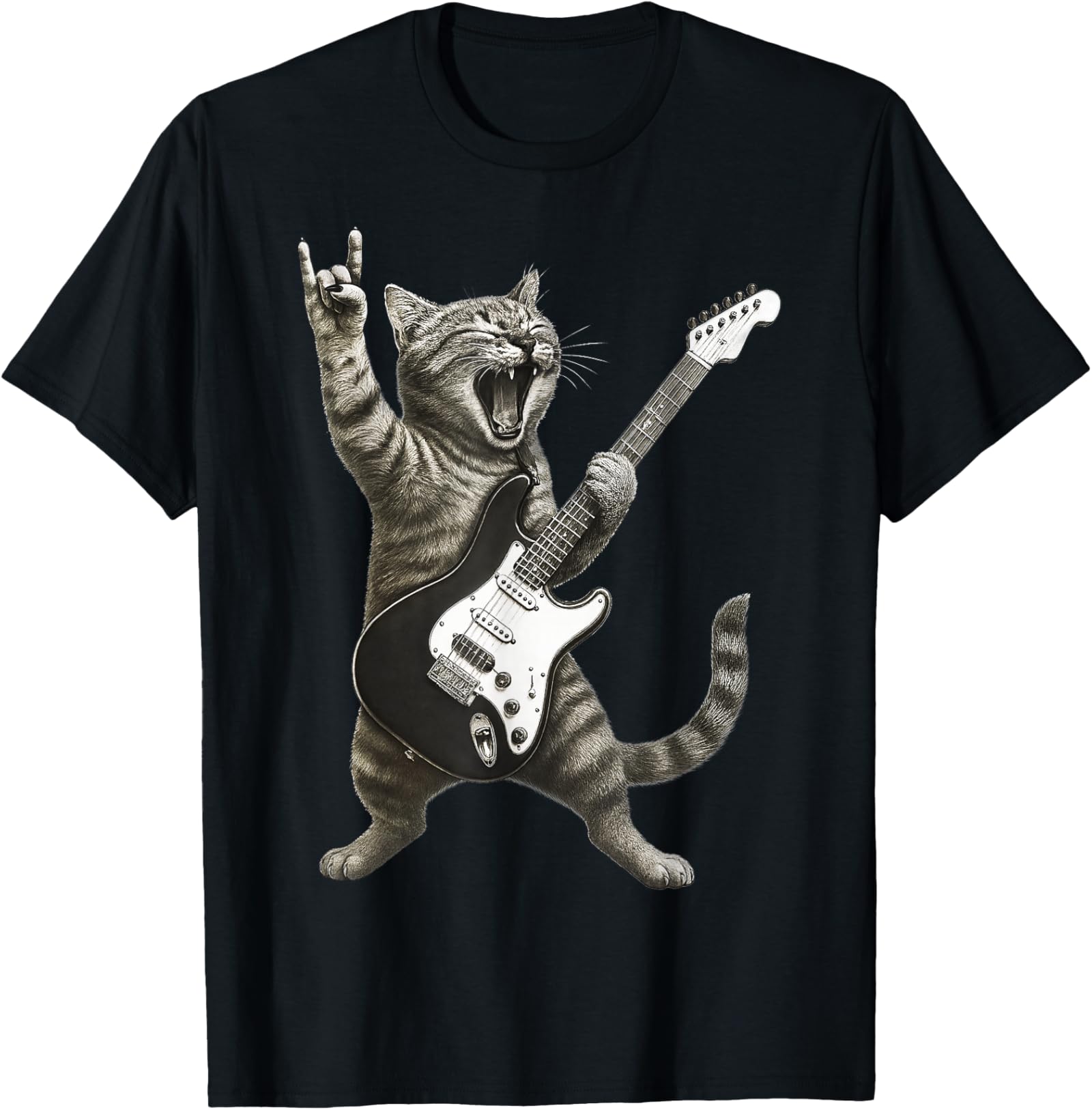Funny Cat Playing Guitar Rock and Roll Video Games Unisex T-Shirt 3XL