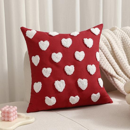 Valentines Day Throw Pillowcase 3D Heart Embroidery Short Plush Luster 45*45cm Hidden Zipper Closure Pillow