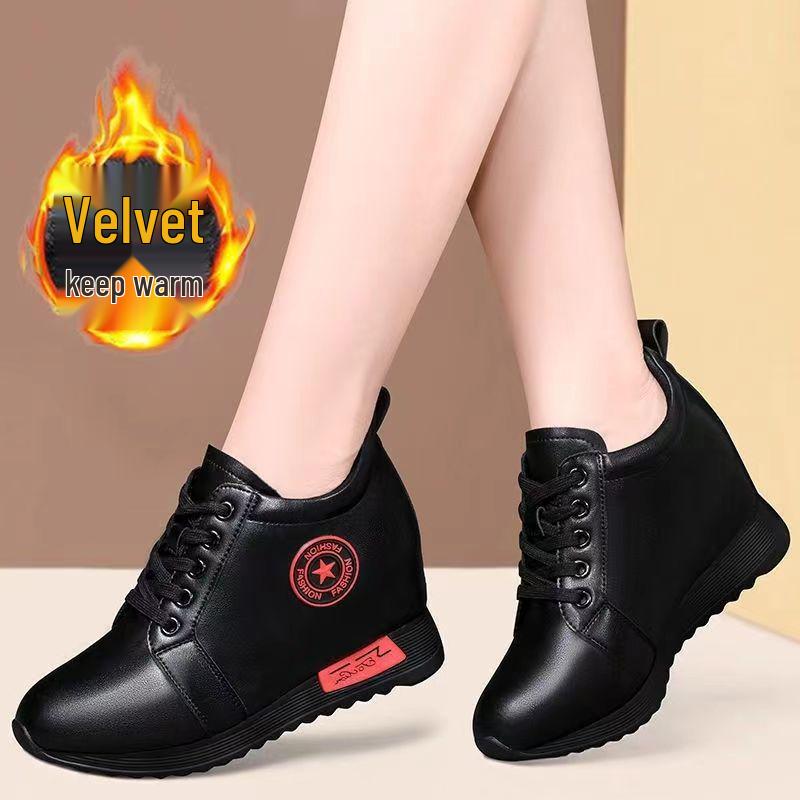 Women's 2025 Leather Hidden-Height Casual Non-Slip Soft Sole Shoes