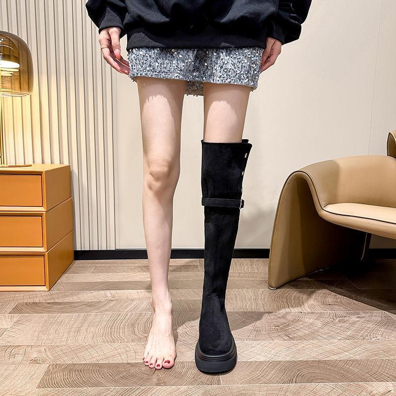 Knee Folded Long Tube Two Wear Thick Heel Boots Children Autumn and Winter New Thick-soled Thin Boots Knight Boots Women