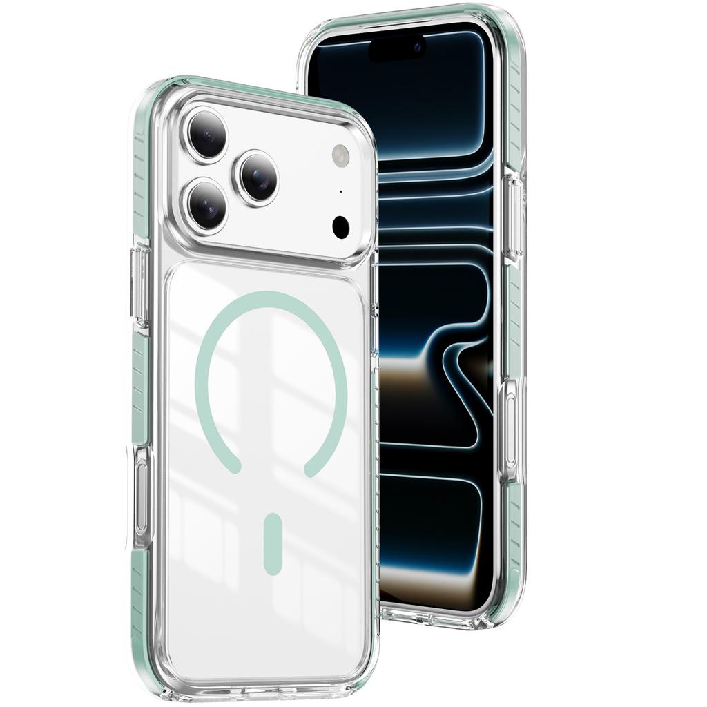 Crystal Clear Magnetic Case With Airbag Shockproof 3D Color Strip For iPhone 12 13 14 15 16 17 Pro Max Wireless Charging