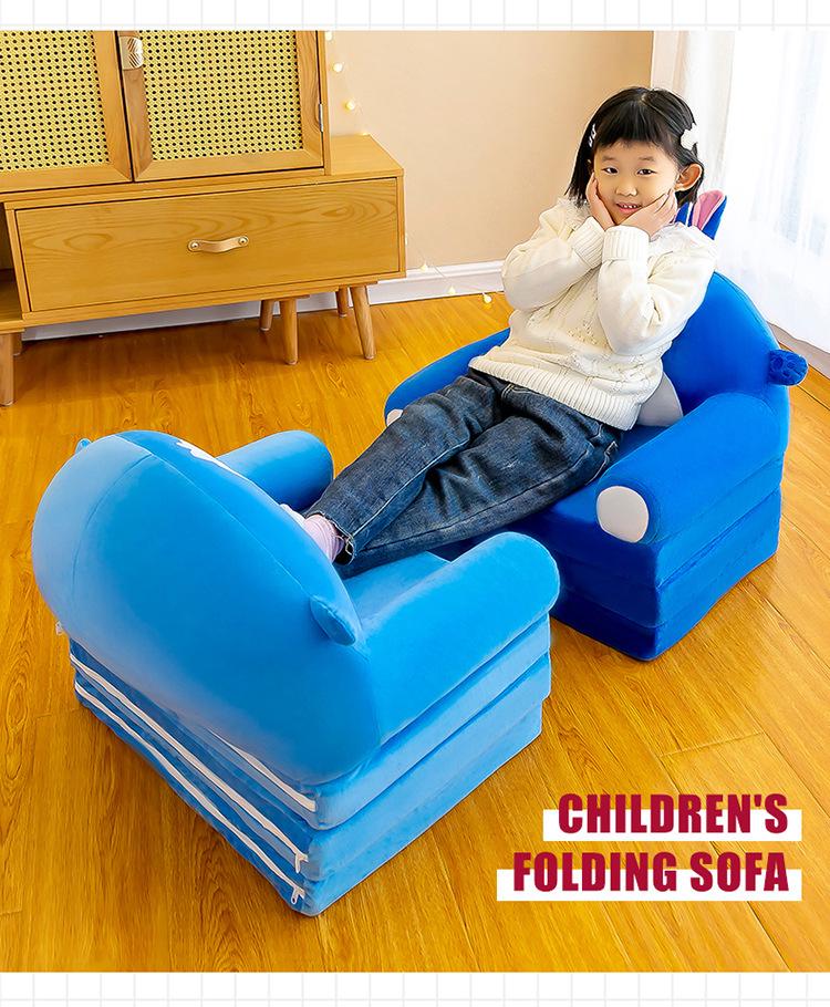 Multi-Function Folding Toddler Sofa: Cartoon Design, Washable Cushion, Perfect for Boys & Girls' Reading and Play.