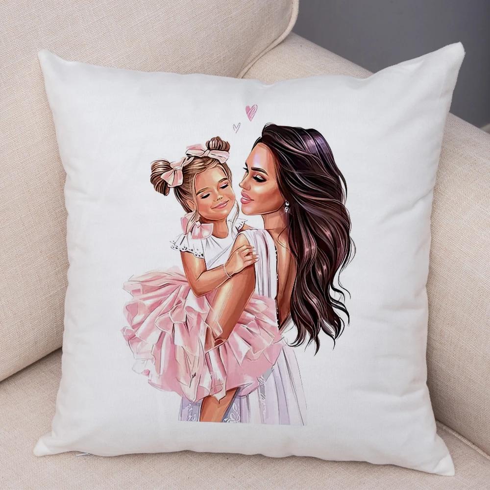 Beautiful Super Mother and Baby Pillow Case  Decor Cartoon Women Cushion Cover for Sofa Home Short Plush Pillowcase 45x45cm